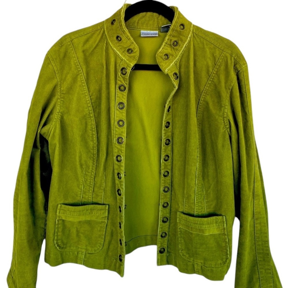 Y2K Corduroy Jacket W/ Grommets Pea Green Size 1 /Medium)